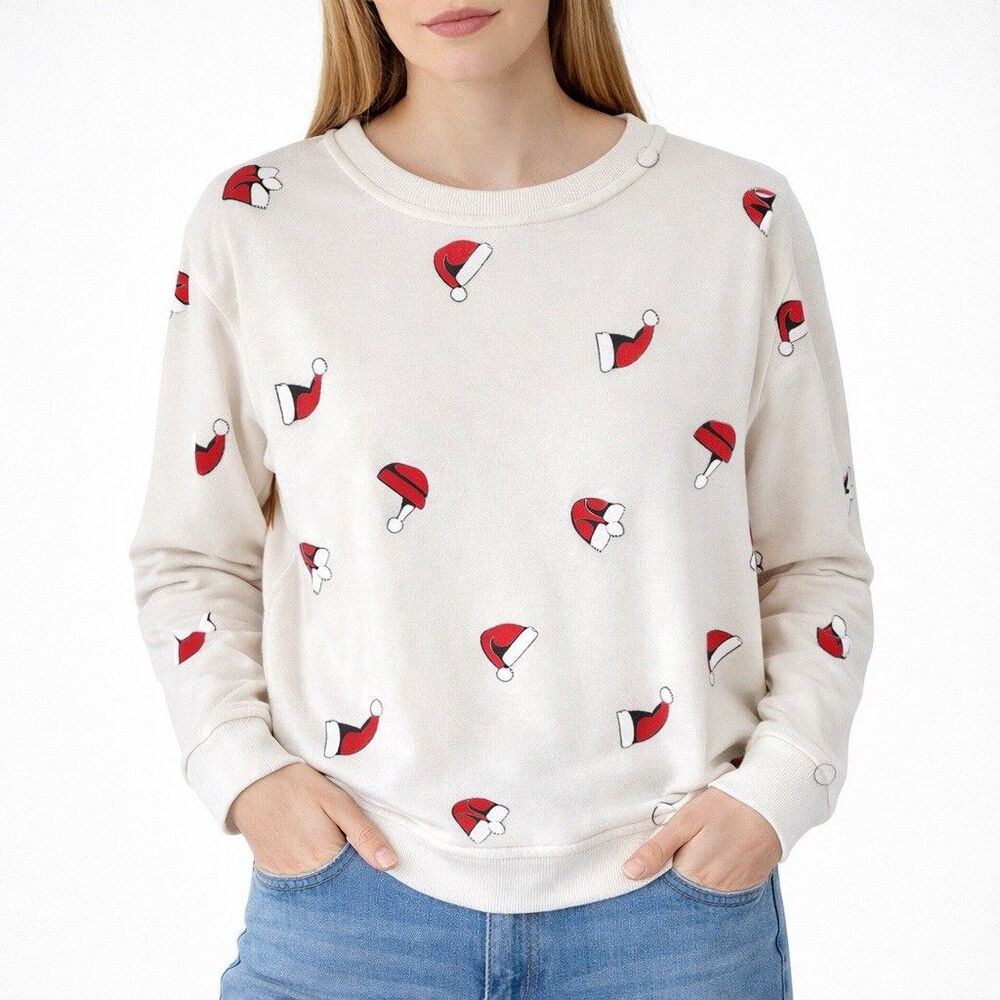Jane + Delancey Santa Christmas Hat Sweatshirt Large